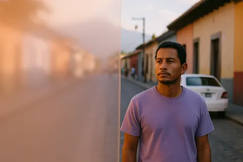 Calle vista borrosa a la izquierda y nítida a la derecha